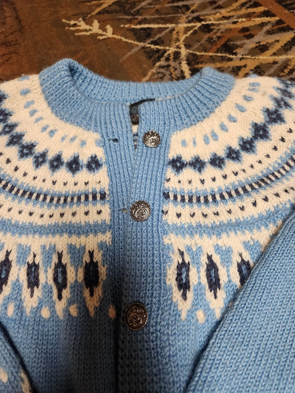 Dale of Norway Light Blue and White Fair Isle Wool Cardigan - Picture 6 of 14